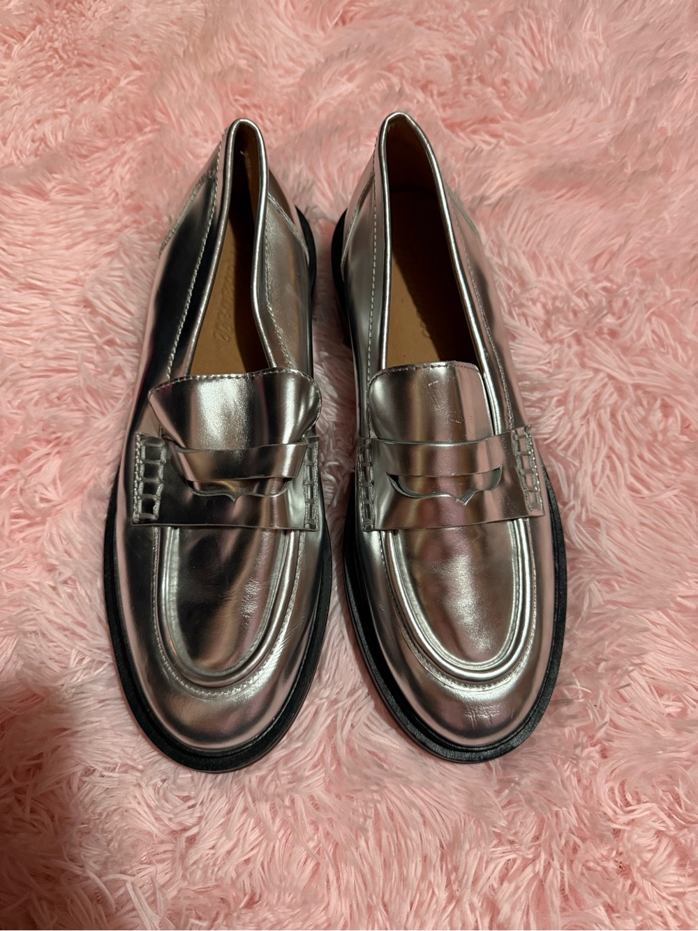 Madewell Metallic Silver Penny Loafers